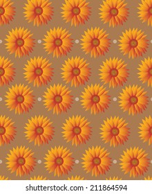 Seamless sunflower pattern on brown background