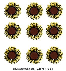 seamless sunflower print with white background.