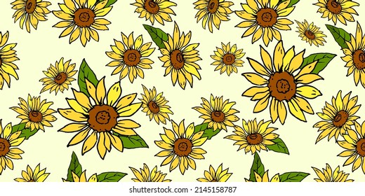 Vector artístico de girasoles sin soldadura para fondo, ilustración, tela
