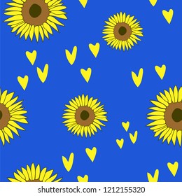Seamless sunflowers blue background floral pattern vector