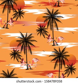 seamless Sunset Glow Coconut Tree  Hawaiian pattern 