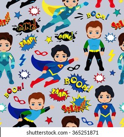 Seamless Superhero Boys Background Pattern.