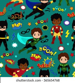 Seamless Superhero Boys Background Pattern.