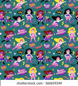 Seamless superhero girls background pattern in vector.