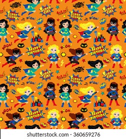 Seamless superhero girls background pattern in vector.
