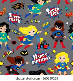 Seamless superhero girls background pattern in vector.