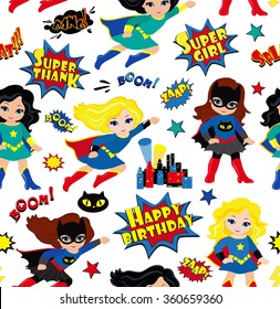 Seamless superhero girls background pattern in vector.