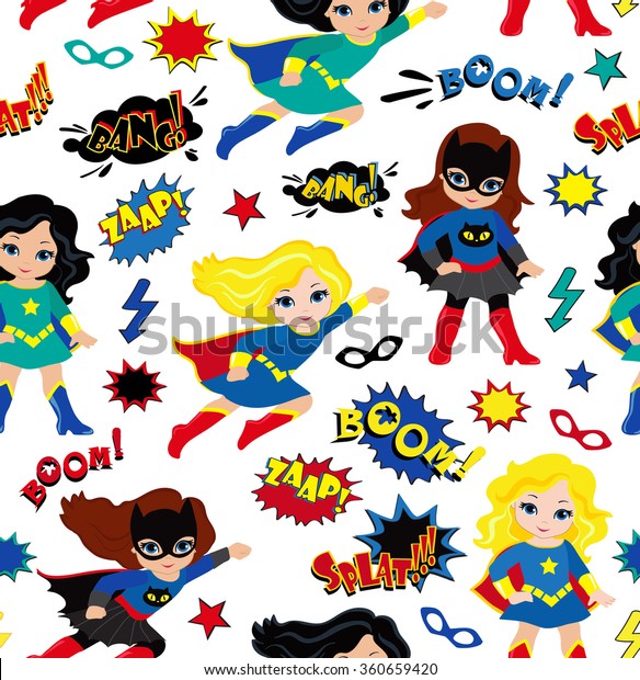 Seamless Superhero Girls Background Pattern Vector Stock Vector 