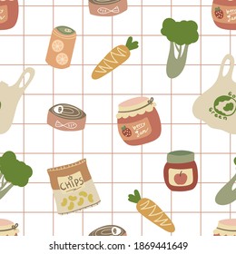 Seamless Supermarket Stuff Pattern, Vector Illustration EPS 10.