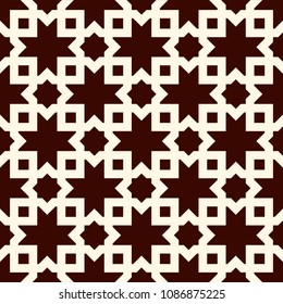 Seamless surface design with arabic ornament. Moroccan stars and crosses motif. Oriental traditional pattern with repeated mosaic tile. Tracery window wallpaper. Arabesque digital paper, textile print