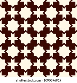 Seamless surface design with arabic ornament. Moroccan stars and crosses motif. Oriental traditional pattern with repeated mosaic tile. Tracery window wallpaper. Arabesque digital paper, textile print