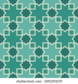 Seamless surface design with arabic ornament. Moroccan stars and crosses motif. Oriental traditional pattern with repeated mosaic tile. Tracery window wallpaper. Arabesque digital paper, textile print