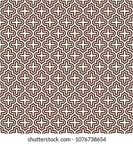Seamless surface design with ogee ornament. Oriental traditional pattern with repeated mosaic tile. Tracery window wallpaper. Moroccan crosses motif. Arabesque digital paper, textile print. Vector art