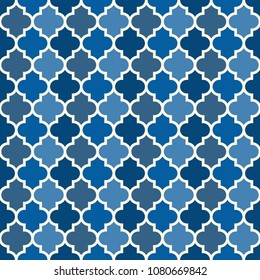 Seamless surface design with ogee ornament. Oriental traditional pattern with repeated mosaic tile. Tracery window wallpaper. Lantern shapes motif. Arabesque digital paper, textile print. Vector art