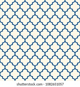Seamless surface design with ogee ornament. Oriental traditional pattern with repeated mosaic tile. Tracery window wallpaper. Lantern shapes motif. Arabesque digital paper, textile print. Vector art
