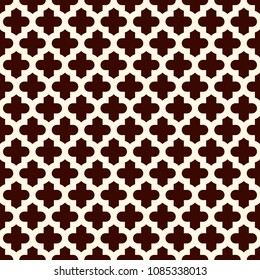 Seamless surface design with ogee ornament. Oriental traditional pattern with repeated mosaic tile. Tracery window wallpaper. Moroccan crosses motif. Arabesque digital paper, textile print. Vector art