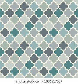Seamless surface design with ogee ornament. Oriental traditional pattern with repeated mosaic tile. Tracery window wallpaper. Moroccan crosses motif. Arabesque digital paper, textile print. Vector art