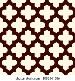 Seamless surface design with ogee ornament. Oriental traditional pattern with repeated mosaic tile. Tracery window wallpaper. Moroccan crosses motif. Arabesque digital paper, textile print. Vector art