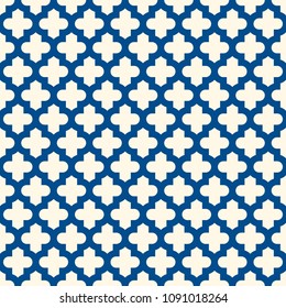 Seamless surface design with ogee ornament. Oriental traditional pattern with repeated mosaic tile. Tracery window wallpaper. Lantern shapes motif. Arabesque digital paper, textile print. Vector art