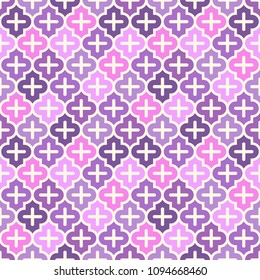 Seamless surface design with ogee ornament. Oriental traditional pattern with repeated mosaic tile. Tracery window wallpaper. Lantern shapes motif. Arabesque digital paper, textile print. Vector art