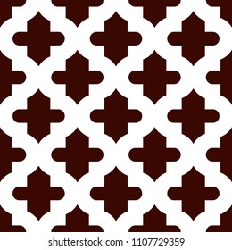 Seamless surface design with ogee ornament. Oriental traditional pattern with repeated mosaic tile. Tracery window wallpaper. Moroccan crosses motif. Arabesque digital paper, textile print. Vector art