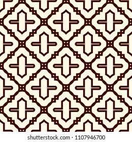 Seamless surface design with ogee ornament. Oriental traditional pattern with repeated mosaic tile. Tracery window wallpaper. Moroccan crosses motif. Arabesque digital paper, textile print. Vector art