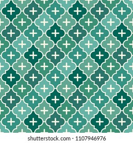Seamless surface design with ogee ornament. Oriental traditional pattern with repeated mosaic tile. Tracery window wallpaper. Moroccan lantern motif. Arabesque digital paper, textile print. Vector art