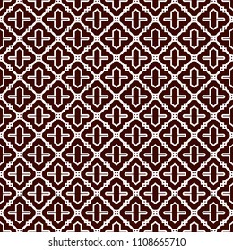 Seamless surface design with ogee ornament. Oriental traditional pattern with repeated mosaic tile. Tracery window wallpaper. Moroccan crosses motif. Arabesque digital paper, textile print. Vector art
