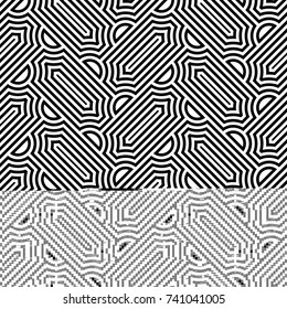 Seamless surface design with slanted figures. Grid image. Herringbone pattern. Slabs tessellation. Floor cladding bricks. Repeated tiles ornament background. Mosaic motif. Pavement wallpaper. Vector.