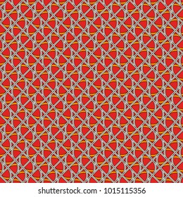 Seamless surface pattern with abstract figures. Ethnic and tribal print with geometric forms. Ornamental background with repeated stylized triangles. African style digital paper, textile print.