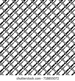 Seamless surface pattern with crossed strokes and lines ornament. Black diagonal stripes grill on white background. Grid motif. Linear wallpaper. Striped image. Digital paper for print. Vector grille.