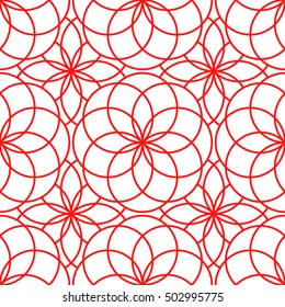 Seamless surface pattern with crossing circles. Symmetric abstract background. Circular ornament wallpaper. Lacy openwork motif. For digital paper, page fills, web design. Vector art illustration