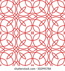 Seamless surface pattern with crossing circles. Symmetric abstract background. Circular ornament wallpaper. Lacy openwork motif. For digital paper, page fills, web design. Vector art illustration