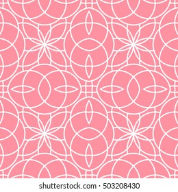 Seamless surface pattern with crossing circles. Symmetric abstract background. Circular ornament wallpaper. Lacy openwork motif. For digital paper, page fills, web design. Vector art illustration
