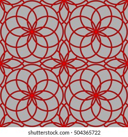 Seamless surface pattern with crossing circles. Symmetric abstract background. Circular ornament wallpaper. Openwork motif. For digital paper, page fill, textile print, web design. Vector illustration