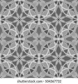 Seamless surface pattern with crossing circles. Symmetric abstract background. Circular ornament wallpaper. Mosaic motif. For digital paper, page fills, textile print, web design. Vector illustration