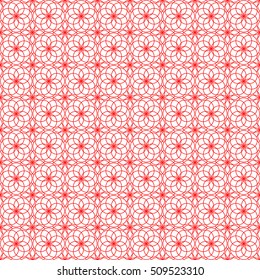 Seamless surface pattern with crossing circles. Symmetric abstract background. Rounded openwork shelves ornament wallpaper. Circular lacy motif. For digital paper, web design. Vector art illustration