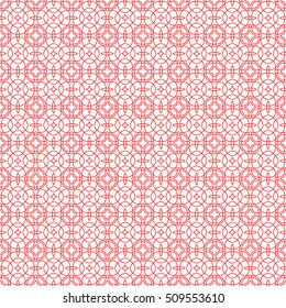 Seamless surface pattern with crossing figures and circles. Symmetric abstract background. Rounded openwork shelves ornament wallpaper. Circular lacy motif. For digital paper. Vector art illustration