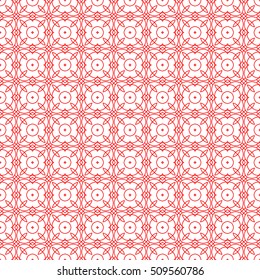 Seamless surface pattern with crossing figures and circles. Symmetric abstract background. Rounded openwork shelves ornament wallpaper. Circular lacy motif. For digital paper. Vector art illustration