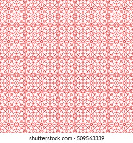 Seamless surface pattern with crossing figures and circles. Symmetric abstract background. Rounded openwork shelves ornament wallpaper. Circular lacy motif. For digital paper. Vector art illustration
