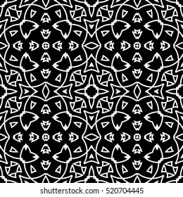 Seamless surface pattern with crossing figures. Symmetric abstract background. Circular ornament wallpaper. Lacy openwork motif. For digital paper, page fills, web design. Vector art illustration