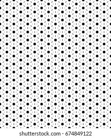 Seamless surface pattern design with ancient oriental ornament. Stylized triangles, quadrangles and hexagons. Repeated black figures on white background. Ethnic embroidery motif. Ornamental wallpaper.