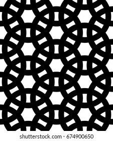 Seamless surface pattern design with ancient oriental ornament. Stylized triangles, quadrangles and hexagons. Repeated white figures on black background. Ethnic embroidery motif. Ornamental wallpaper.