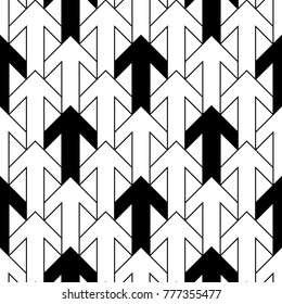 Seamless surface pattern design with arrows ornament. Repeated figures ornamental background. Ethnic wallpaper. Tribal embroidery motif. Digital paper, page fill, textile print. Vector illustration.