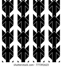 Seamless surface pattern design with arrows and triangles ornament. Repeated figures ornamental background. Ethnic wallpaper. Tribal embroidery motif. Digital paper, page fill, textile print. Vector.