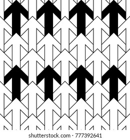 Seamless surface pattern design with arrows ornament. Repeated figures ornamental background. Ethnic wallpaper. Tribal embroidery motif. Digital paper, page fill, textile print. Vector illustration.