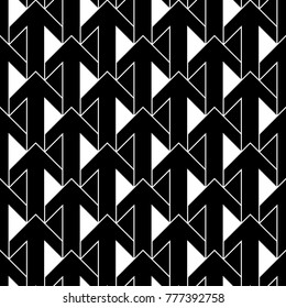 Seamless surface pattern design with arrows and triangles ornament. Repeated figures ornamental background. Ethnic wallpaper. Tribal embroidery motif. Digital paper, page fill, textile print. Vector.