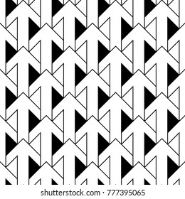 Seamless surface pattern design with arrows and triangles ornament. Repeated figures ornamental background. Ethnic wallpaper. Tribal embroidery motif. Digital paper, page fill, textile print. Vector.