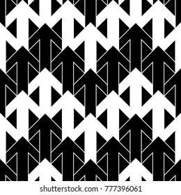 Seamless surface pattern design with arrows ornament. Repeated figures ornamental background. Ethnic wallpaper. Tribal embroidery motif. Digital paper, page fill, textile print. Vector illustration.