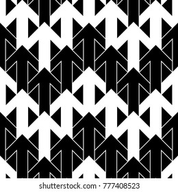 Seamless surface pattern design with arrows ornament. Repeated figures ornamental background. Ethnic wallpaper. Tribal embroidery motif. Digital paper, page fill, textile print. Vector illustration.